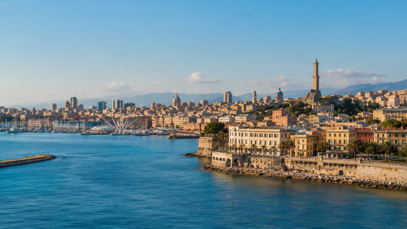 Panorama pulito di Genova e del porto